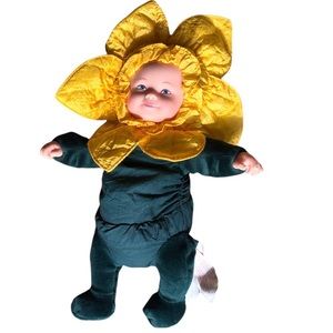 Vintage Anne Geddes 10" Sunflower Baby Doll Bean Bag Bottom Blue Eyes Green